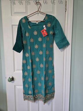 Embroidered Teal Salwar Churidar Kameez